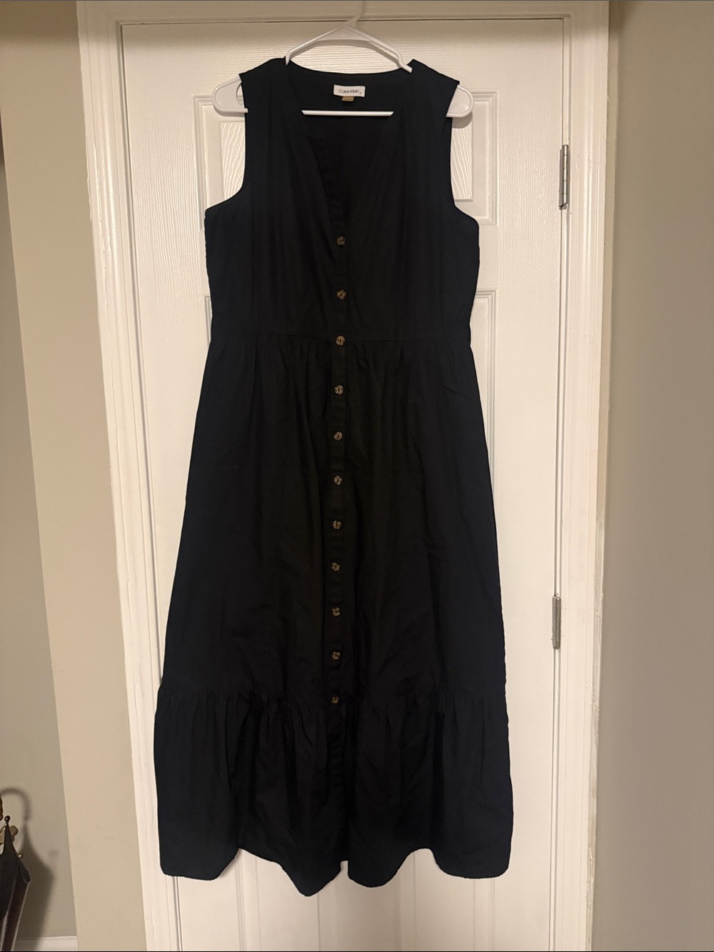 Calvin Klein Black Sleeveless Button-Front Midi Dress